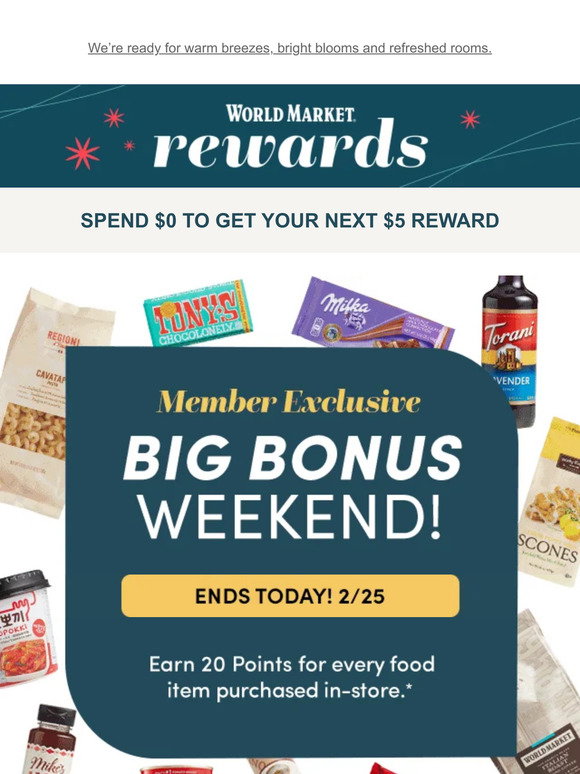 World Market: Bonus Points on food and drink END TONIGHT | Milled