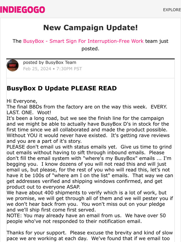 Indiegogo: 📢 Update #96 from BusyBox - Smart Sign For Interruption-Free ...