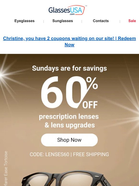 🔥 Christine, enjoy 60% off lenses this Sunday
