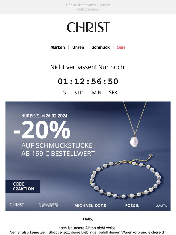 Nur noch bis morgen: 20 % Rabatt ab 199€ Bestellwert
