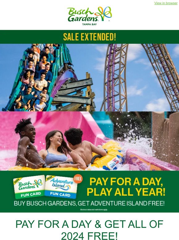 Extended: Buy Busch Gardens, Get Adventure Island Free!