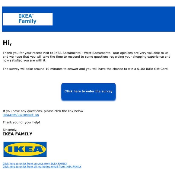 We need your feedback on your recent visit to IKEA!