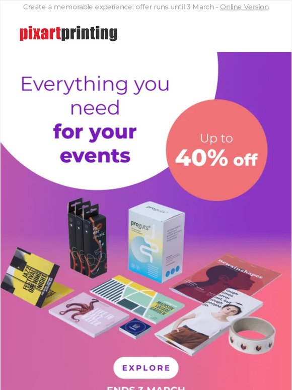 Up to 40% off products for your events: save now!