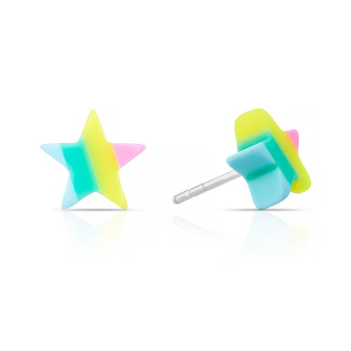 Children's Sterling Silver Pastel Striped Star Studs