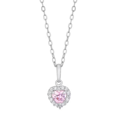 Children's Sterling Silver & Pink Cubic Zirconia Heart Pendant