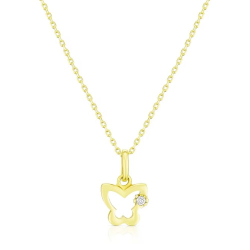 Children's 9ct Yellow Gold Cubic Zirconia Open Butterfly Pendant Necklace