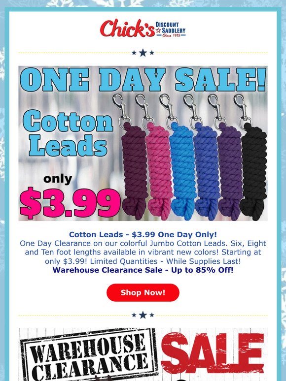 Cotton Leads $3.99 One Day Sale 🤠