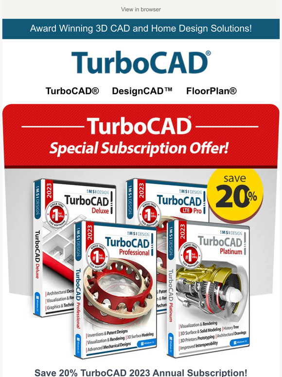 Save 20% on Annual TurboCAD Subscription!