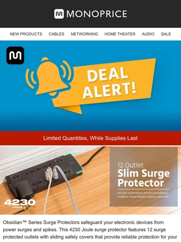 ⚡ DEAL ALERT ⚡ 12 Outlet Slim Surge Protector 10ft Cord, Buy 2 for $45!