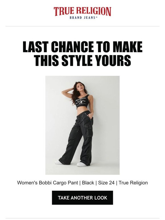 ⌛ Last chance to see the Women's Bobbi Cargo Pant | Black | Size 24 | True Religion again! ⌛