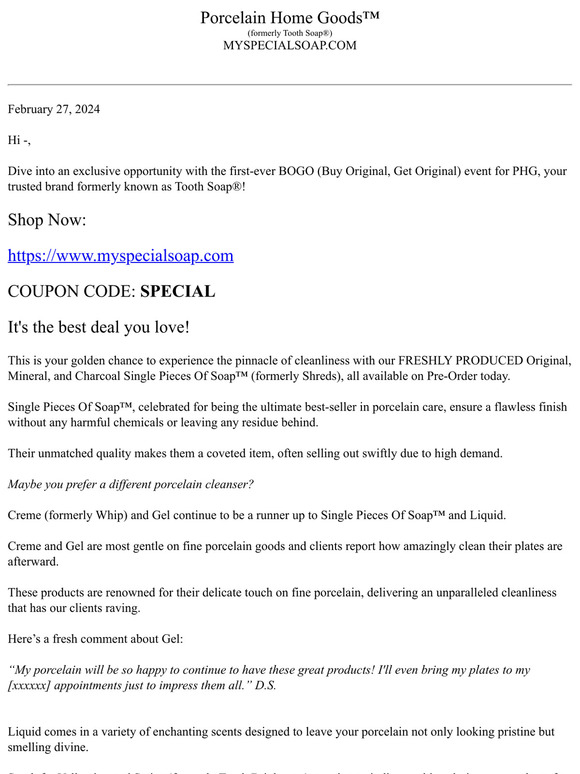 1st BOGO Coupon CODE!