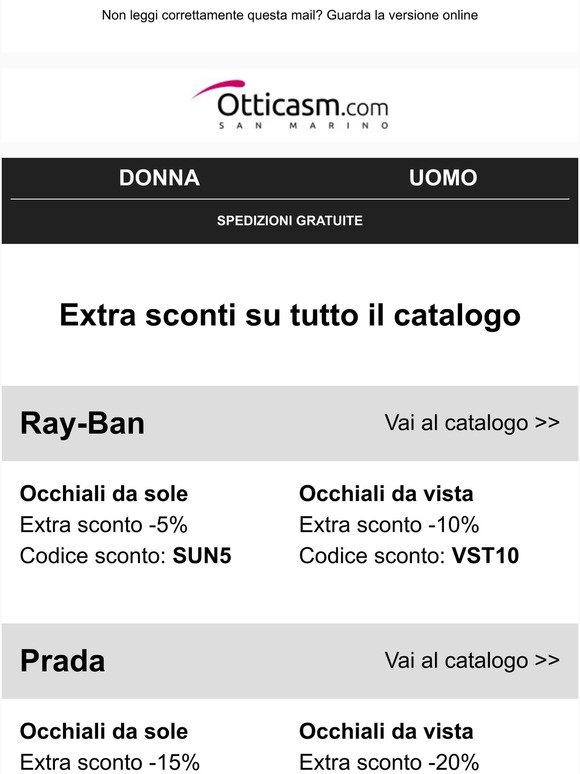 🎁 Extra sconto su Ray-Ban, Prada, Oakley, Tom Ford