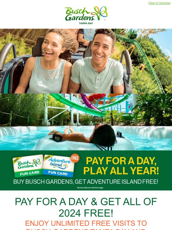 Buy Busch Gardens, Get Adventure Island Free in 2024