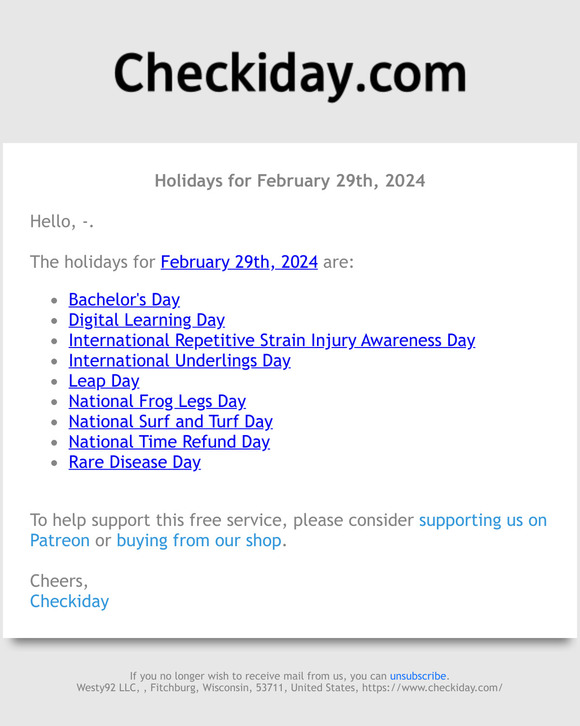 Checkiday holidays for february 29th 2024 milled