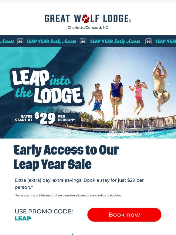 Room rates starting at $29 at the Lodge SALE. Discounts that only come around every four years 📆