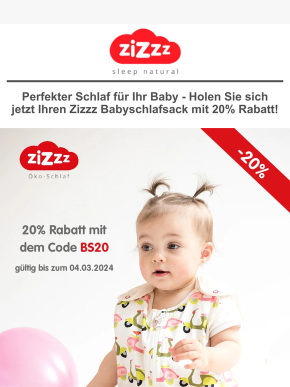 20% Rabatt auf Ihren neuen Babyschlafsack!