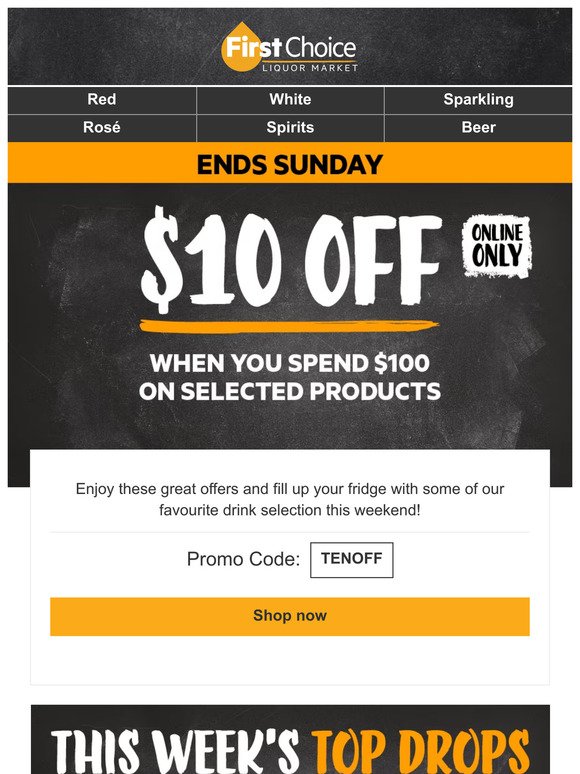 —, $10 off when you spend $100 on selected products