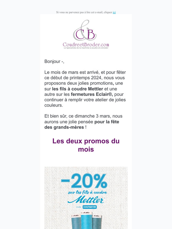 Deux jolies promos couture et une bonne fête aux grands-mères !
