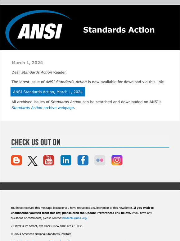 Ansi Standards Action