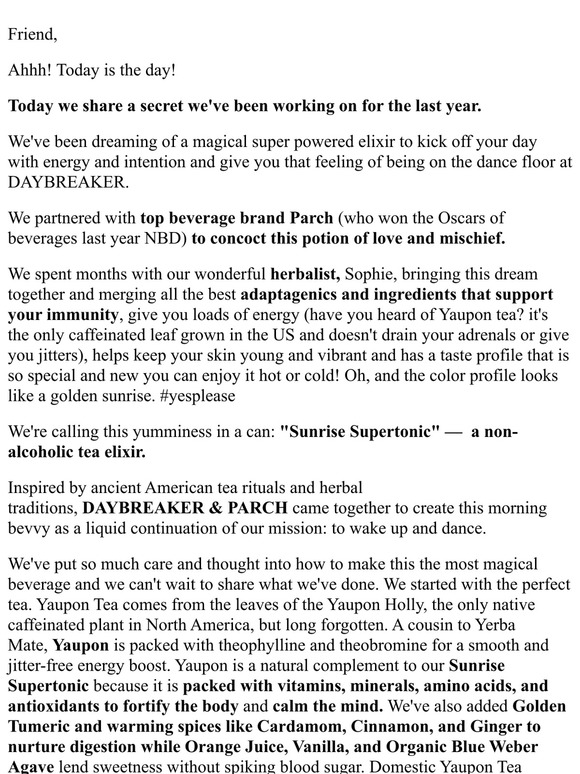 Introducing DAYBREAKER x PARCH Sunrise Supertonic Non-Alc Tea