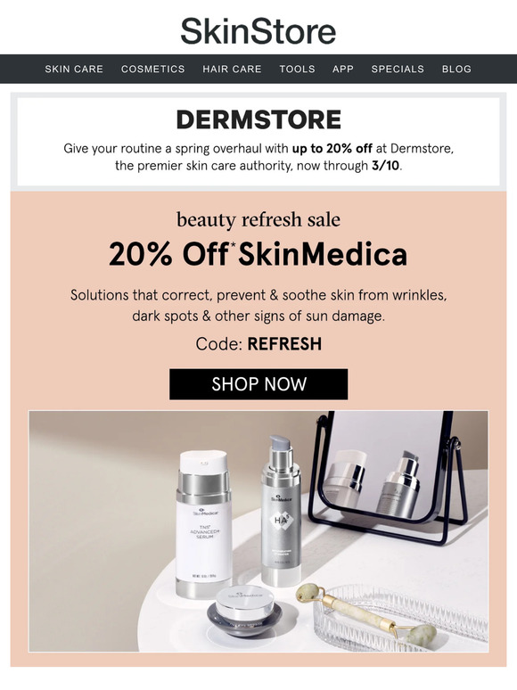 SkinStore.com: 20% off SkinMedica 💗 Dermstore’s Beauty Refresh Sale ...