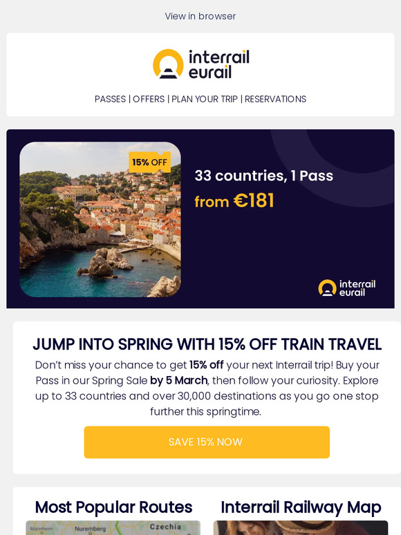 The Spring Sale is still jumping! 15% off Interrail Passes 🚂