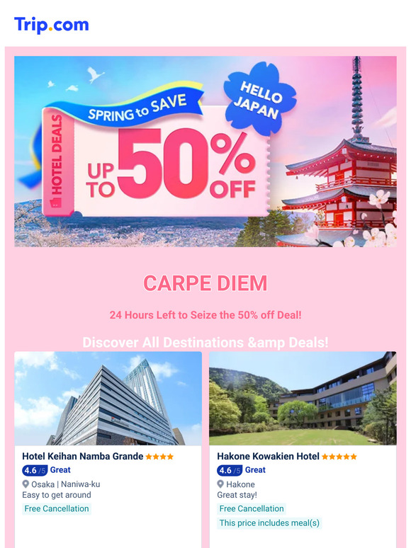 24 hours left to save 50% on hotels🌺