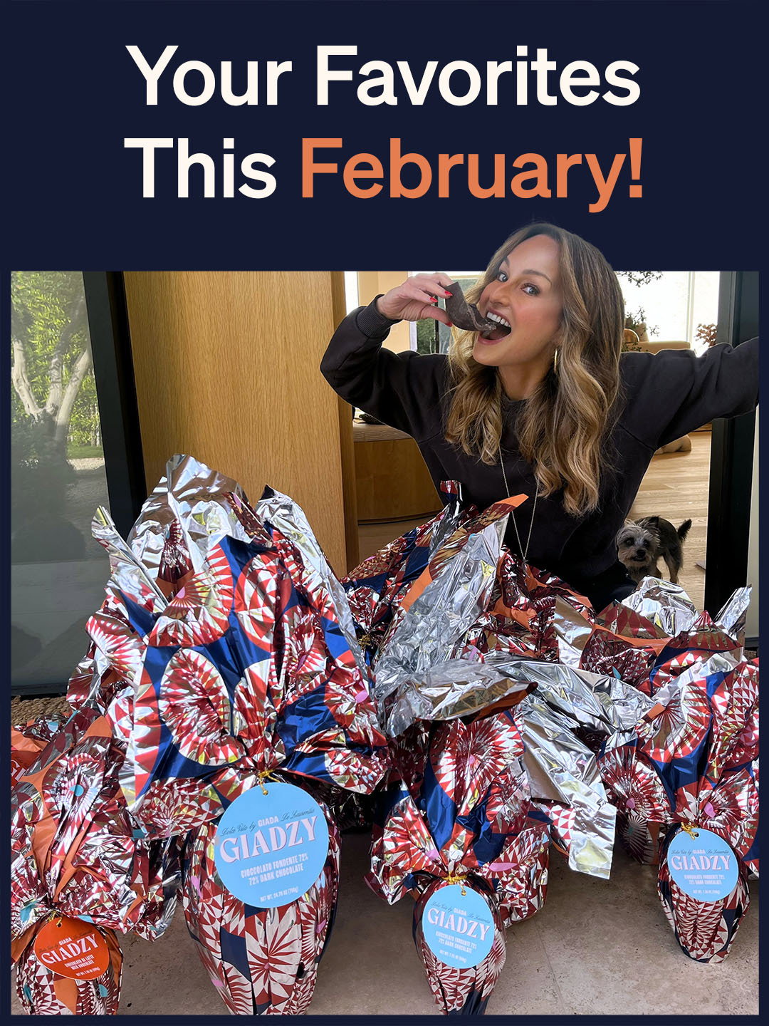 Giada enjoying Giadzy chocolate
