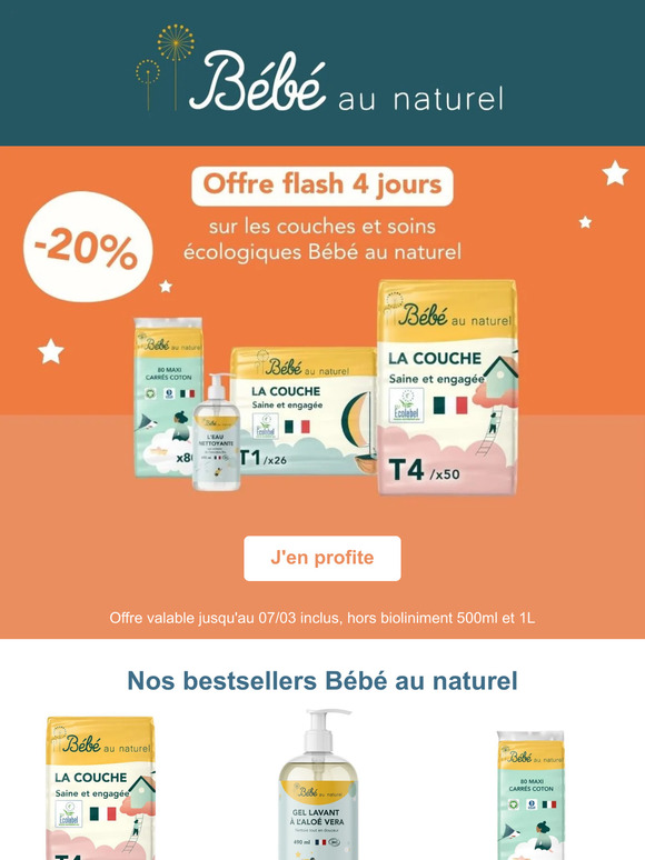 -20% sur les couches et soins Bébé au naturel 😍
