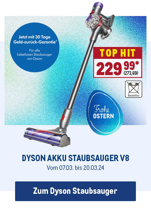 Top Hit: Dyson Akku Staubsauger V8 nur 229,99€*