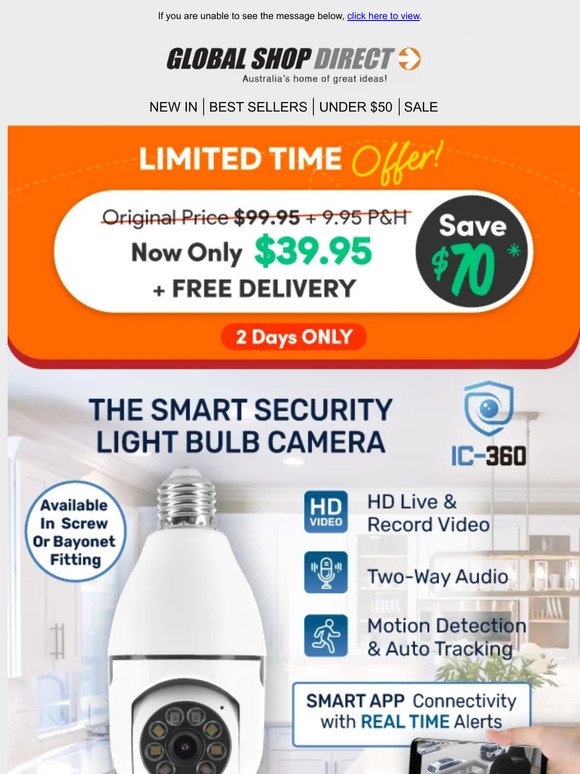Save $70 on IC-360 Security Camera - NOW $39.95 + Free Delivery