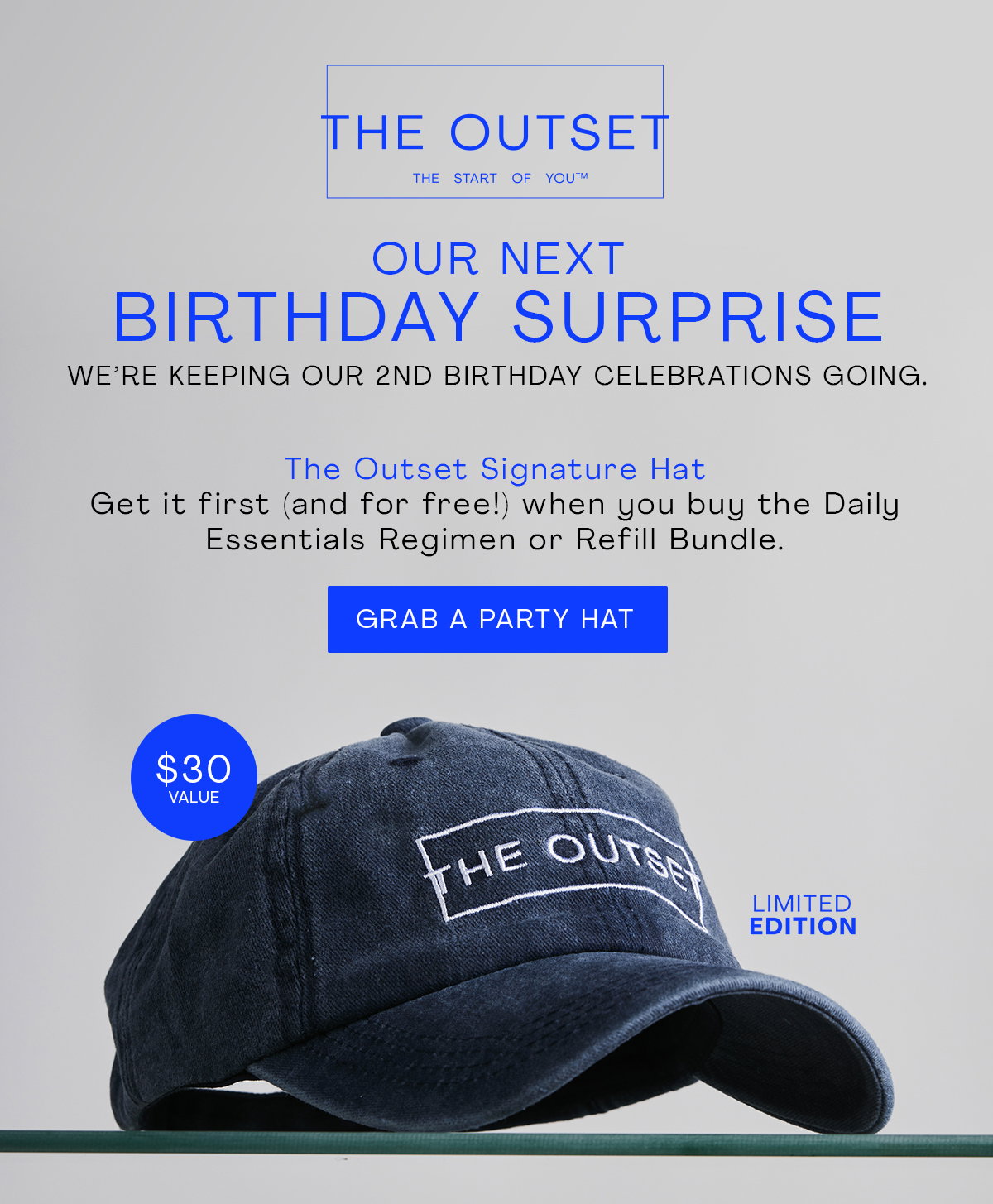 We’re keeping our 2nd birthday celebrations going.  Introducing: The Outset Signature Hat