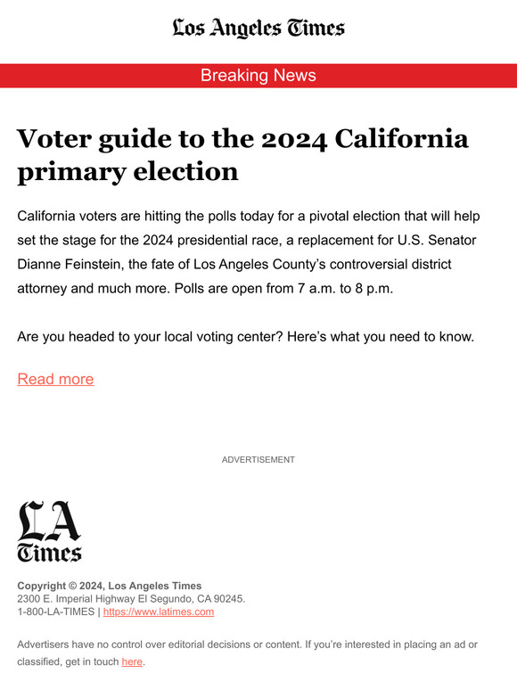 Los Angeles Times Polls open in California's primary election. Here's