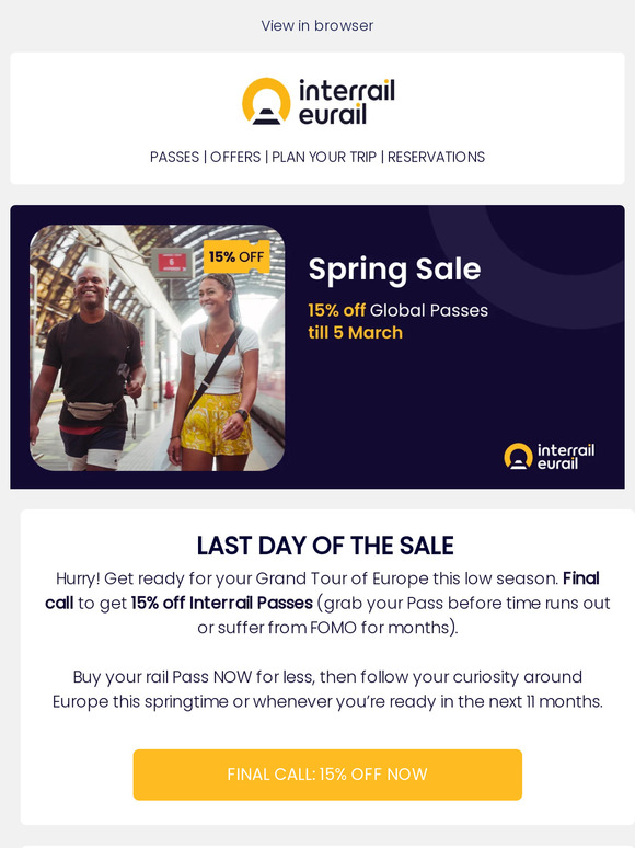 Final call! 15% off Interrail Passes 🚂