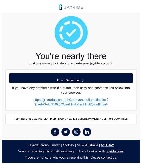 Jayride - Verify Your Email Address