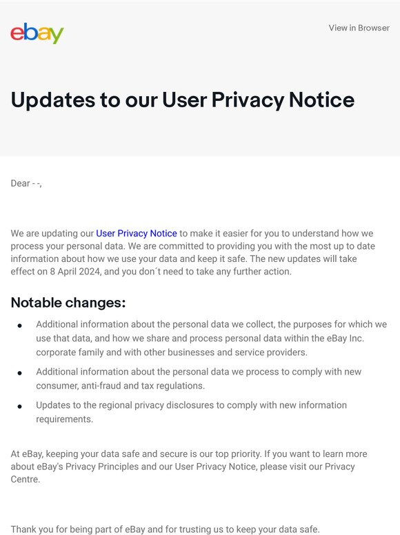 Updates to our User Privacy Notice
