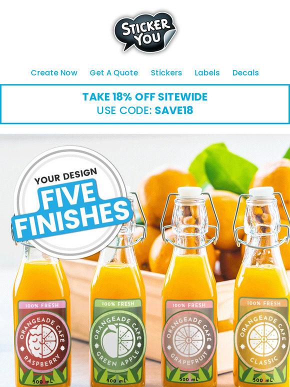 StickerYou: Your Designs, 5 Finishes > | Milled