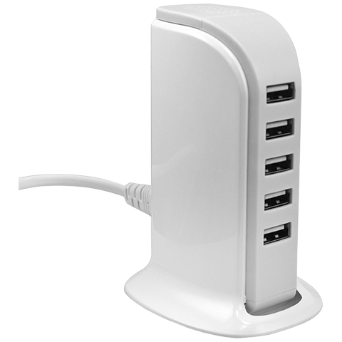 Gift option of a white USB standing charger with 5 ports