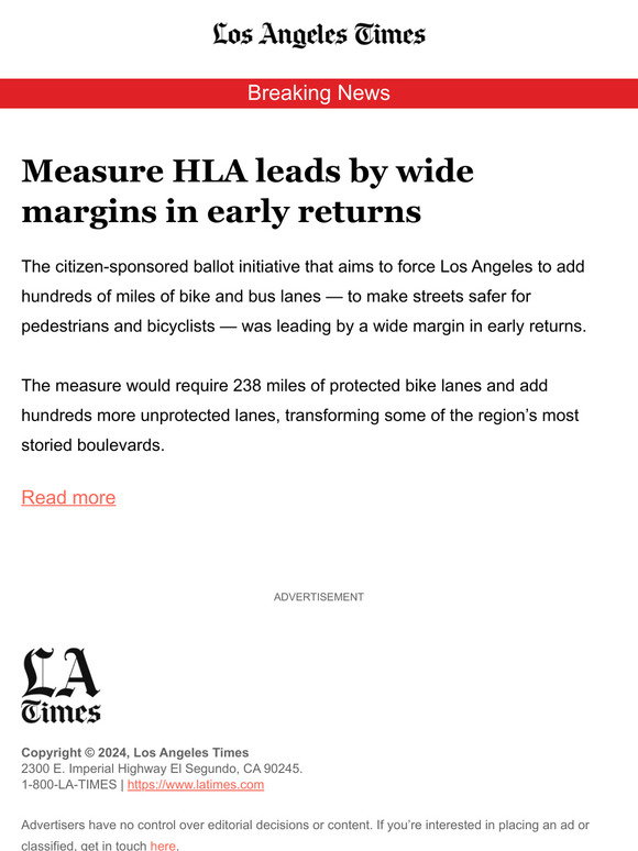Los Angeles Times: Measure HLA leads by wide margins in early returns ...