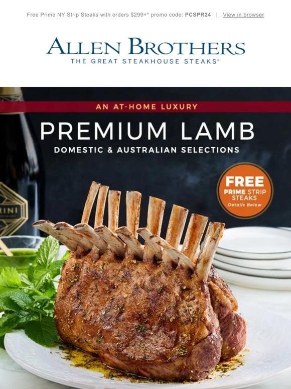 Allen Brothers Steaks: Premium Lamb Chops, Racks & Roasts + Your Spring ...