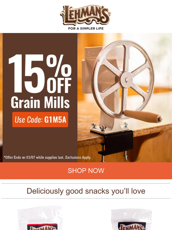 Lehman's Get 15 off Grain Mills + Satisfying Snacks 😍 Milled