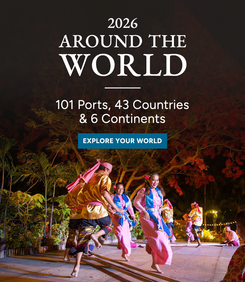  Oceania Cruises: Opens Soon for Bookings: 2026 Around the World Cruise Illustration 