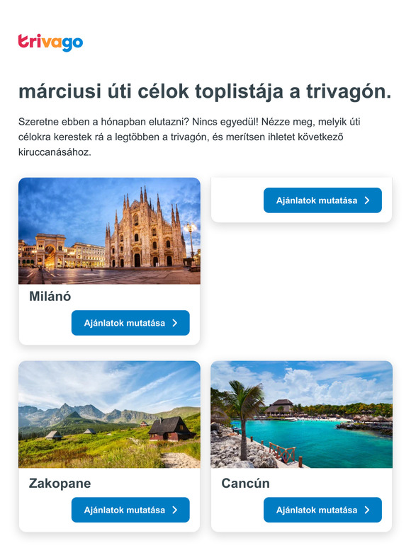 Nézze meg a legnépszerűbb márciusi úti célokat