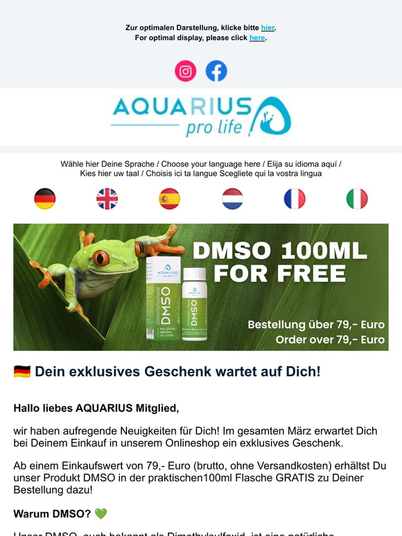 Dein kostenloses DMSO von AQUARIUS erwartet dich🎁 Your free DMSO from AQUARIUS awaits you 💚