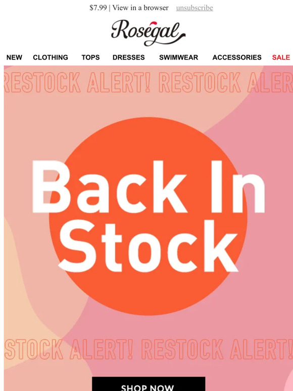 BACK  IN STOCK SALE!