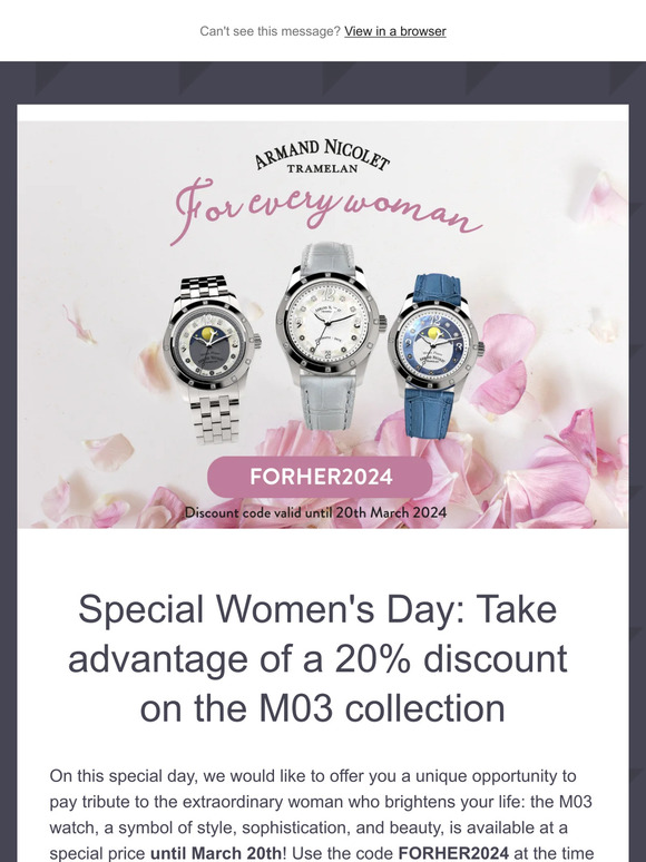 Celebrate Women's Day with a Special Offer: 20% Off on M03 Collection!