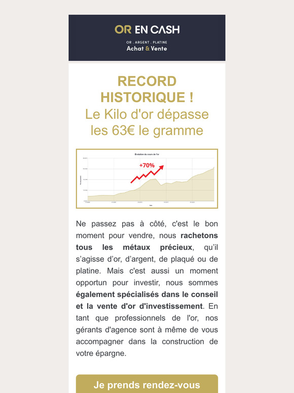 Record historique de 63000€ le kg d'or !