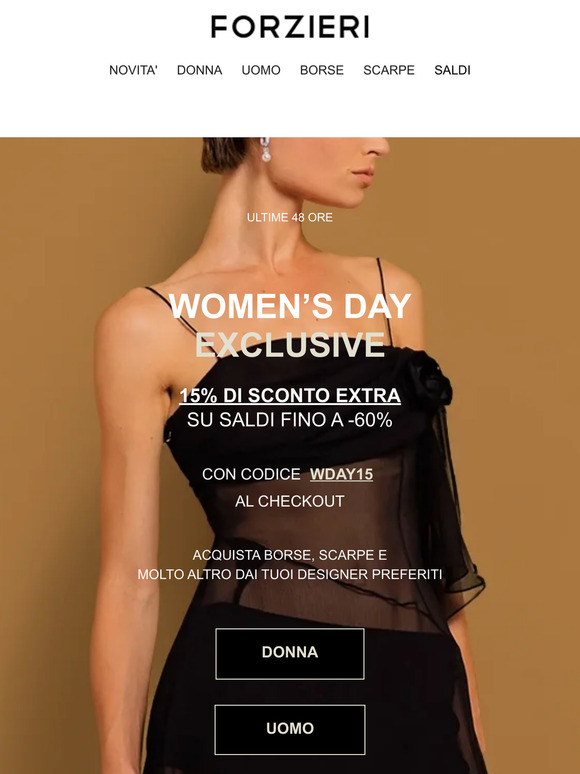 🌸 Women's Days Exclusive - Ultime 48 Ore | Extra 15% di Sconto sui Saldi
