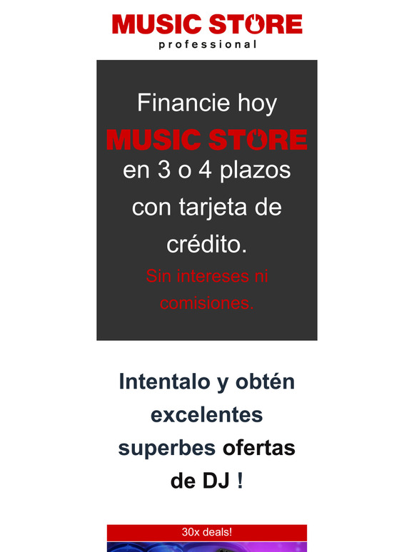 Financie hoy
 MUSIC STORE en 3 o 4 plazos con tarjeta de crédito.