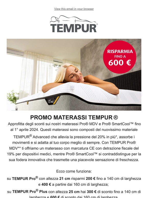 Promozione materasso TEMPUR®: risparmia subito fino a 600 €!